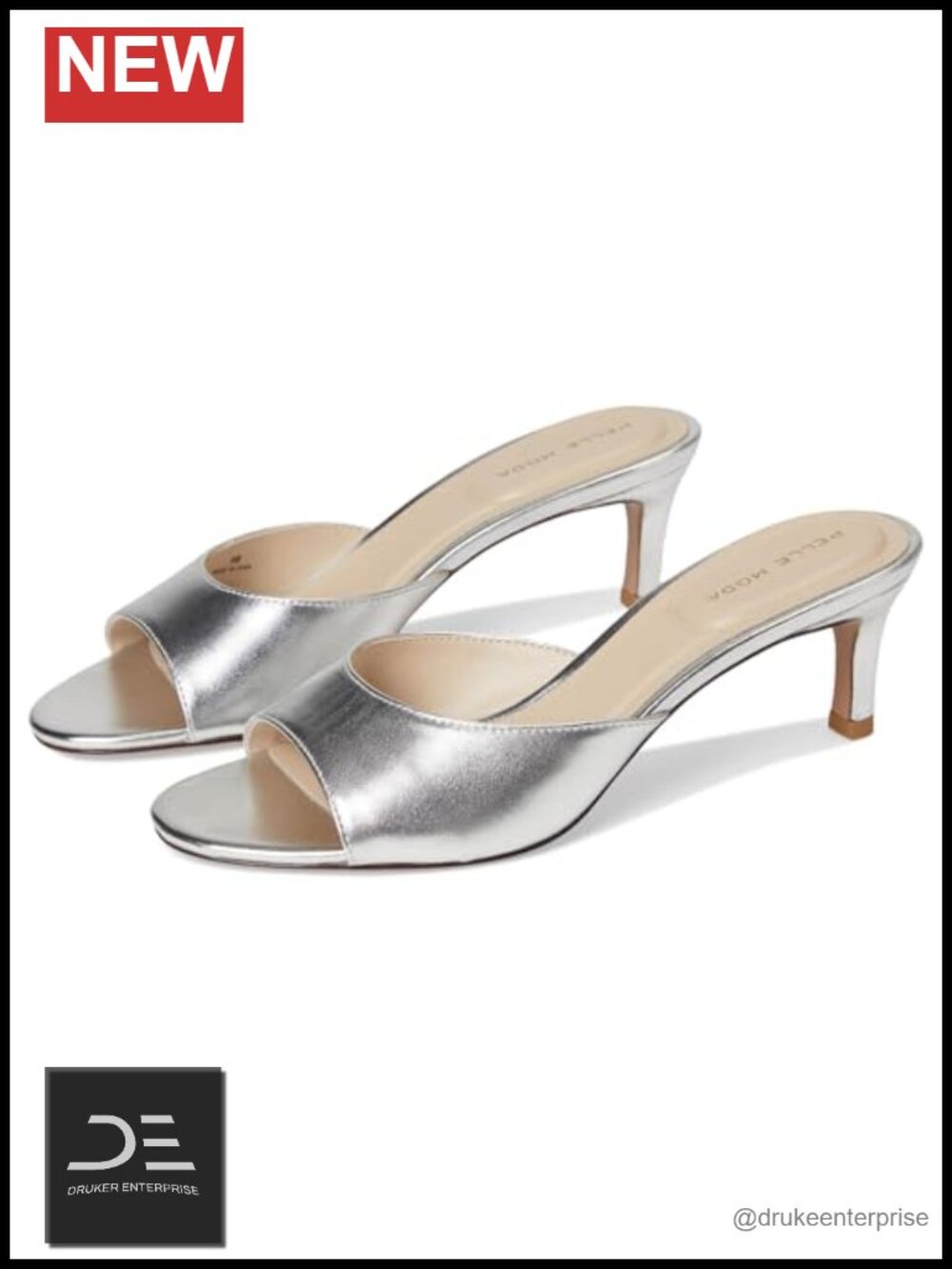 Kitten Heel Slide Sandals Leather Upper Padded Footbed Slip-On